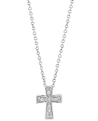 Effy Diamond Cross 18" Pendant Necklace (1/10 ct. t.w.) in Sterling Silver