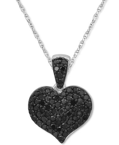 Black Diamond (1/2 ct. t.w.) & White Diamond (1/2 ct. t.w.) Reversible Pave Heart 18" Pendant Necklace in 14k White Gold