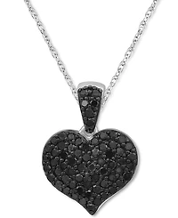 Black Diamond (1/2 ct. t.w.) & White Diamond (1/2 ct. t.w.) Reversible Pave Heart 18" Pendant Necklace in 14k White Gold