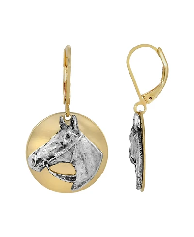 2028 Gold-Tone Silver Horse Head Earrings