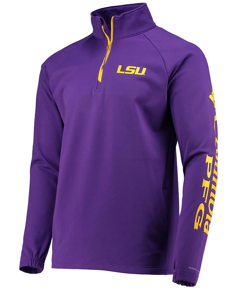 Columbia Men's Lsu Tigers Terminal Tackle Fleece Raglan Omni-Shade Quarter-Zip Jacket