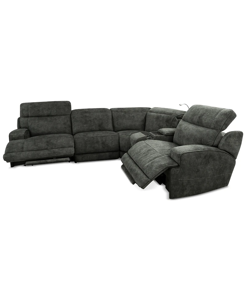Sebaston 5-Pc. Fabric Sectional with 2 Power Motion Recliners and 1 Usb Console, Created for Macy's