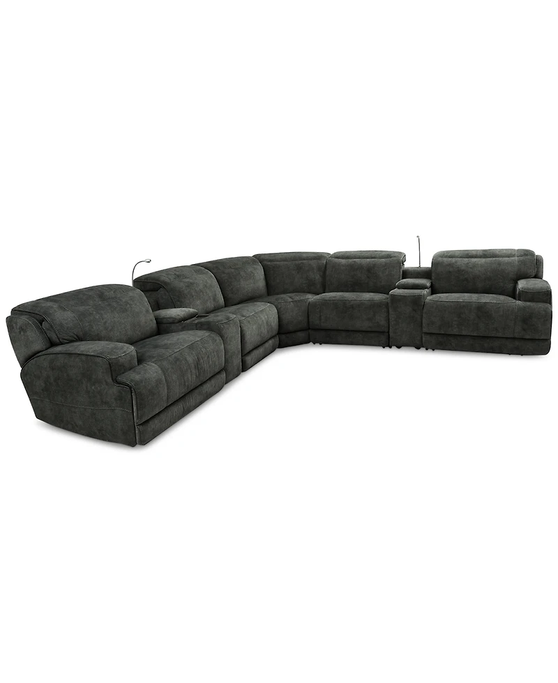Sebaston -Pc. Fabric Sectional with 3 Power Motion Recliners and 2 Usb Consoles