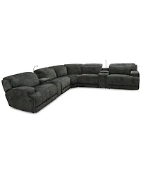 Sebaston -Pc. Fabric Sectional with 3 Power Motion Recliners and 2 Usb Consoles