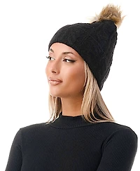 Marcus Adler Women's Cable Knit Faux Fur Pom Beanie