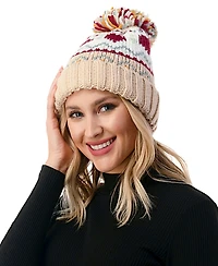 Marcus Adler Women's Fair Isle Heart Knit Pom Beanie