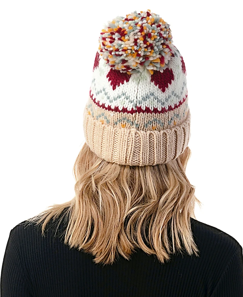 Marcus Adler Women's Fair Isle Heart Knit Pom Beanie