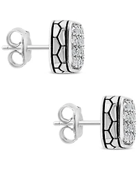 Effy Men's White Sapphire Square Cluster Stud Earrings (5/8 ct. t.w.) in Sterling Silver