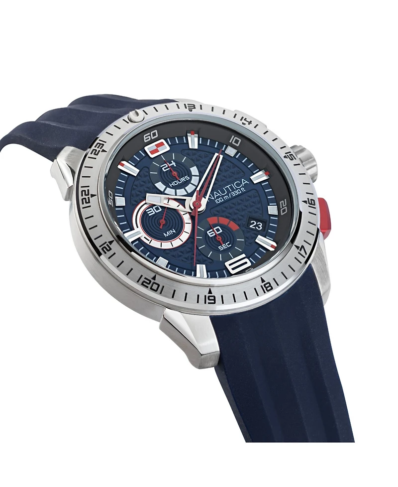 Nautica Men's Blue Silicone Strap Watch 47.5mm