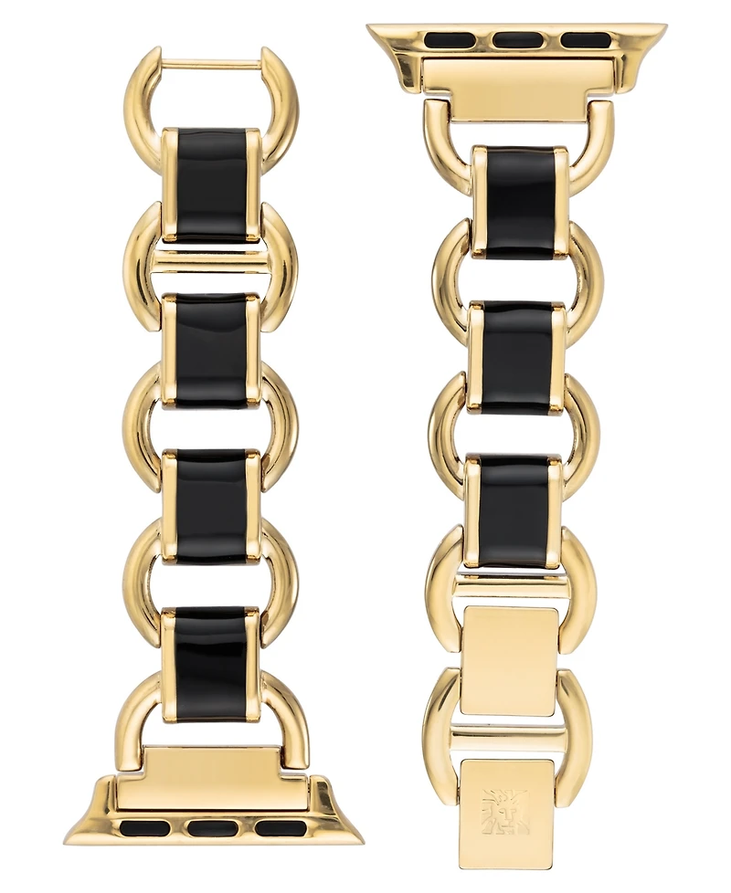 Anne Klein Women's Gold-Tone Alloy Metal and Black Enamel Link Bracelet designed for Apple Watch 42mm (Series 1-3 only) & 44/45/46/49mm (Ultra & Ultra