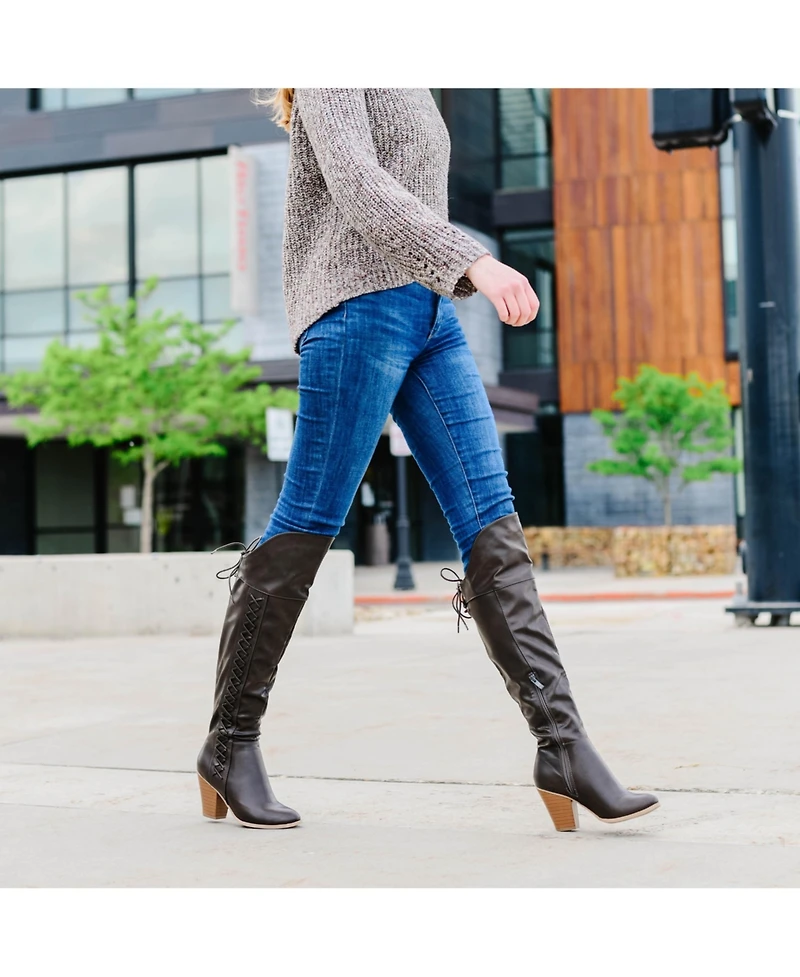 Journee Collection Women's Spritz Lace Up Over The Knee Boots