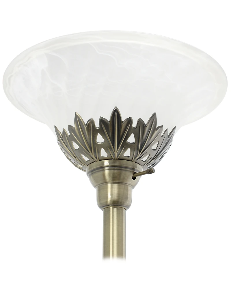 Lalia Home Torchiere Floor Lamp with 2 Reading Lights and Scalloped Glass Shades