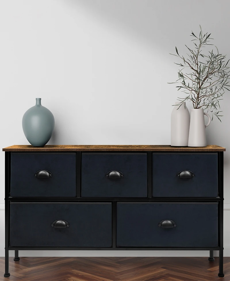 Sorbus 5 Drawers Dresser- Storage Unit with Steel Frame, Wood Top, Fabric Bins - for Bedroom, Closet, Office and more