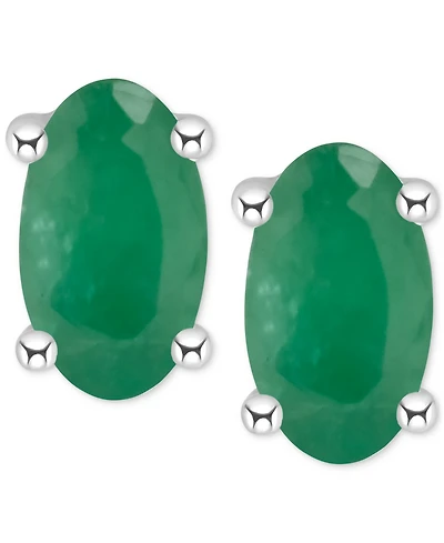 Ruby Oval-Cut Stud Earrings 14k White Gold (Also Emerald)
