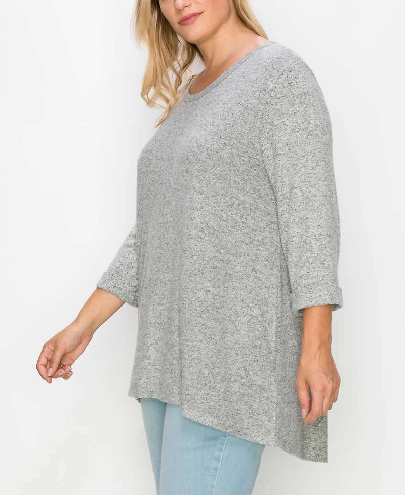 Coin 1804 Plus Cozy 3/4 Rolled Sleeve Button Back Top
