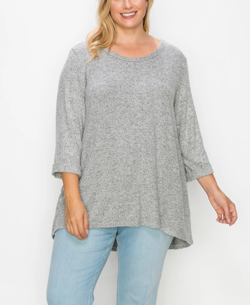 Coin 1804 Plus Cozy 3/4 Rolled Sleeve Button Back Top