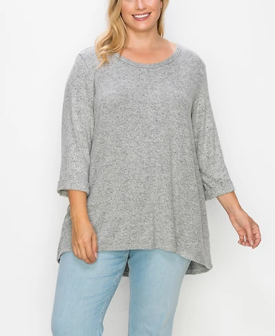 Coin 1804 Plus Cozy 3/4 Rolled Sleeve Button Back Top