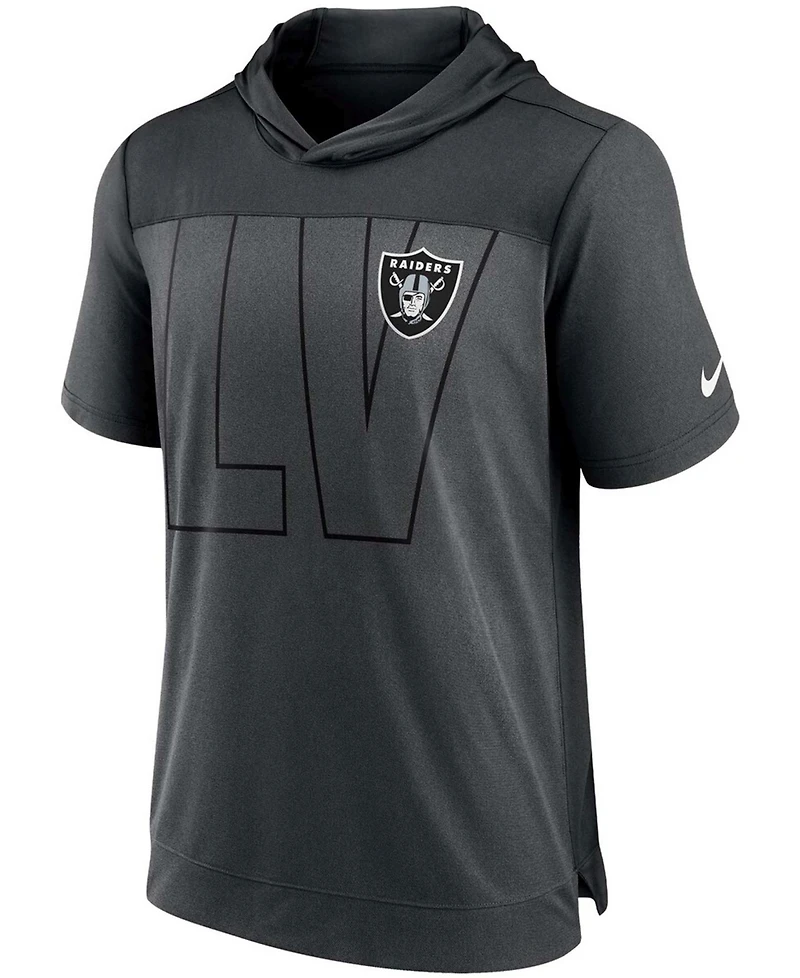 Men's Heathered Charcoal, Black Las Vegas Raiders Performance Hoodie T-shirt
