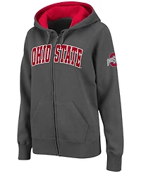 Women's Charcoal Ohio State Buckeyes Arched Name Full-Zip Hoodie