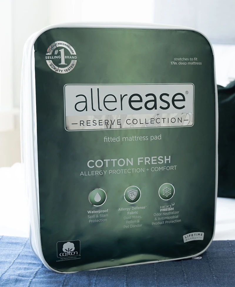 AllerEase Cotton Fresh Waterproof Allergen Barrier Fitted Mattress Pad, King