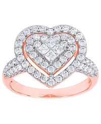Cubic Zirconia Heart Halo Ring Fine Rose Gold Plate or Silver