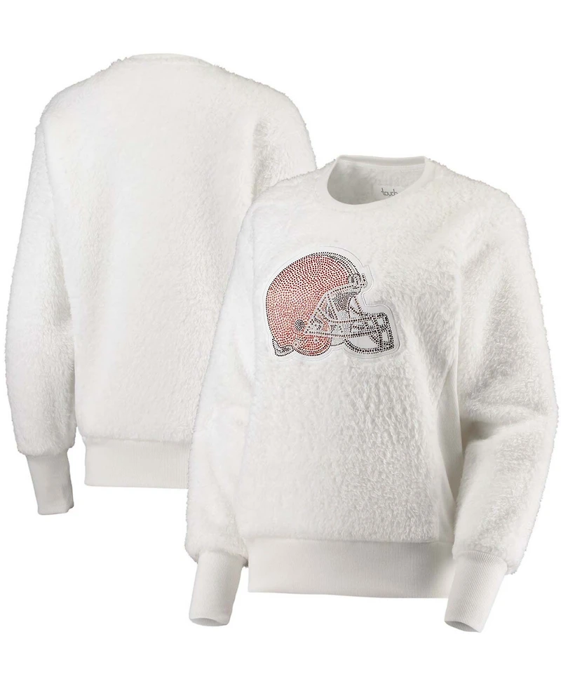 Women's White Cleveland Browns Milestone Tracker Pullover Sweatshirt