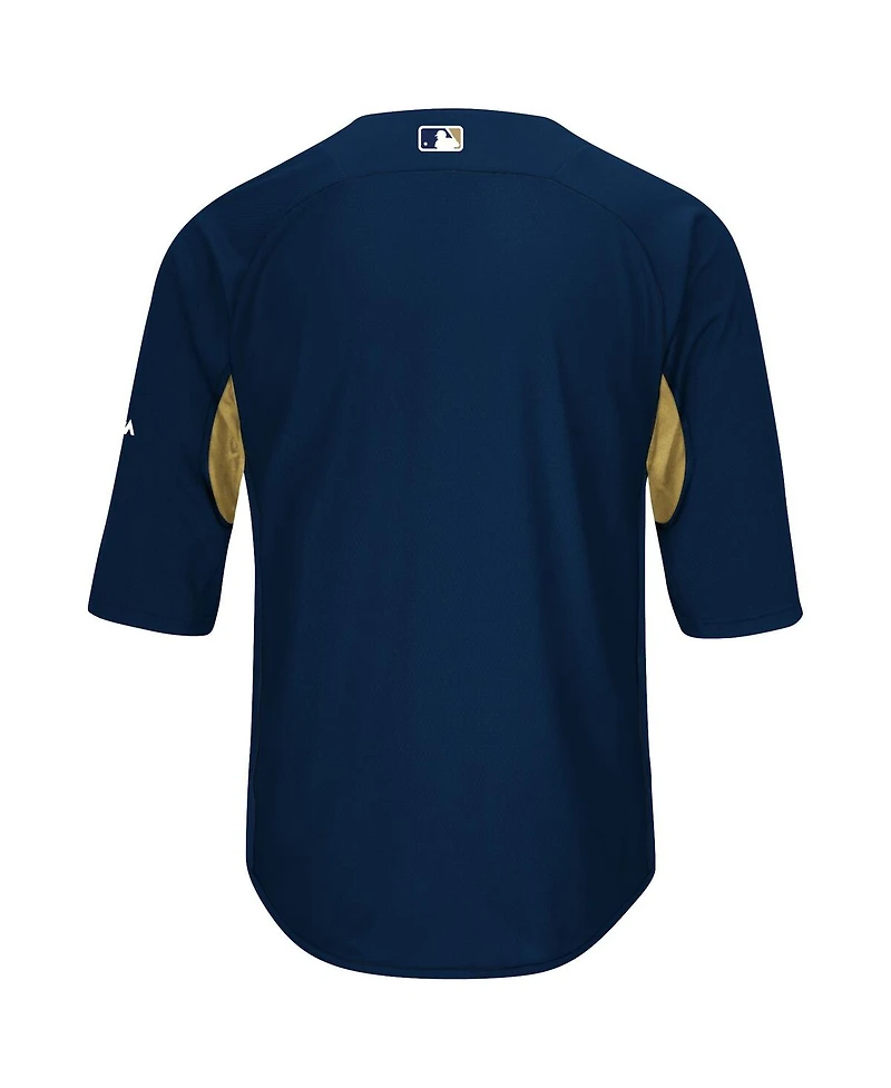 Men's Navy and Gold-Tone Milwaukee Brewers Authentic Collection On-Field 3 4-Sleeve Batting Practice Jersey