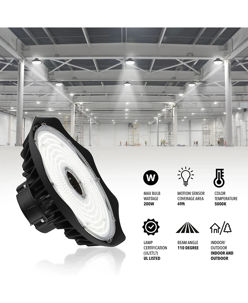 200-Watt Integrated Led Motion Sensor High Bay Indoor and Outdoor Ufo Light with 26000 Lumens 5000K