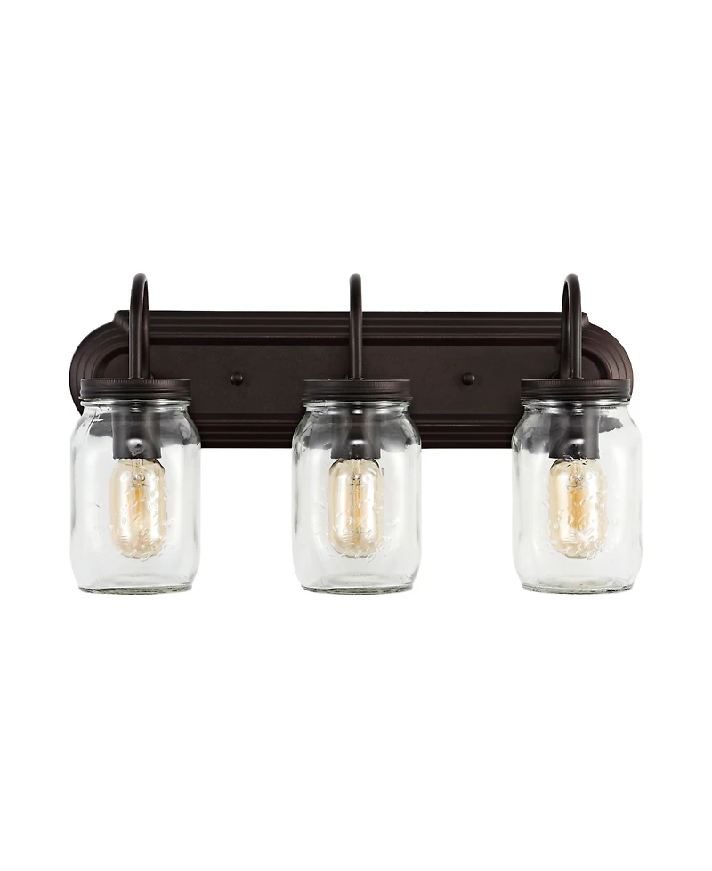 Gaines 3-Light Farmhouse Industrial Iron Mason Jar Led Vanity