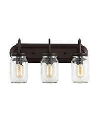 Gaines 3-Light Farmhouse Industrial Iron Mason Jar Led Vanity