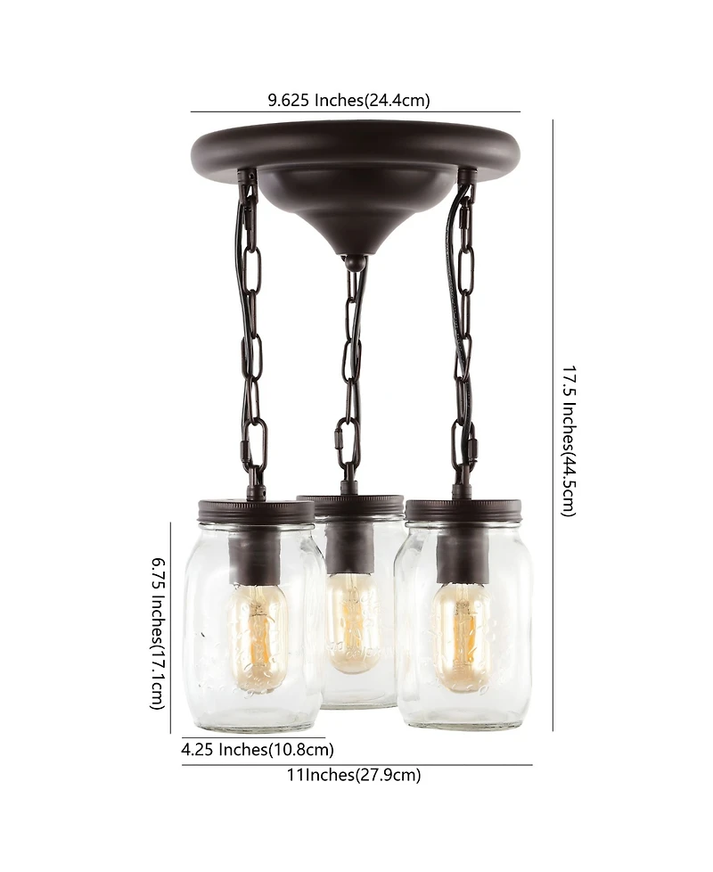 Gaines 3-Light Farmhouse Industrial Iron Mason Jar Led Semi Flush Mount
