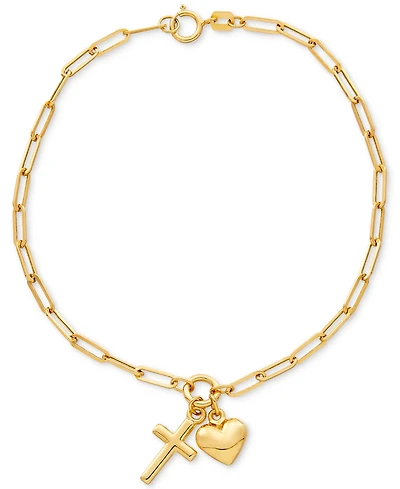 Heart and Cross Charm Bracelet in 10k Gold