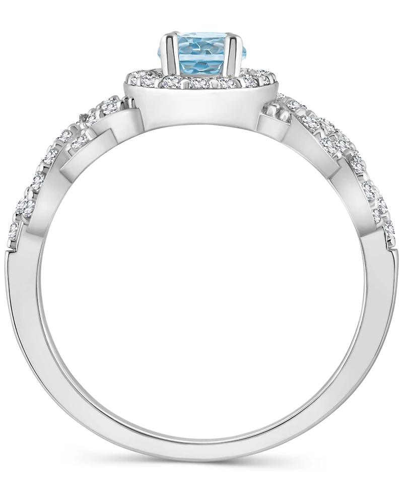 Rhodolite Garnett Blue Topaz (1 ct. t.w.) & White (1/2 Halo Braid Ring Sterling Silver (Also Citrine, Topaz, Amethyst, Pe