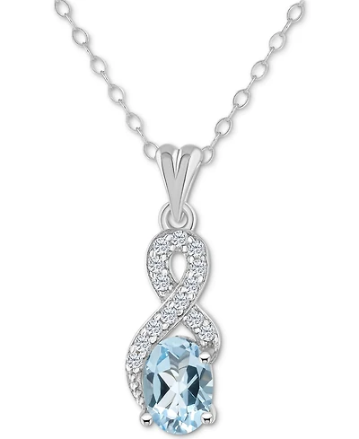 Rhodolite Garnet (1 ct. t.w.) & White Topaz (1/7 Looped 18" Pendant Necklace Sterling Silver (Also Citrine, Amethyst, Blue Topaz, Pe