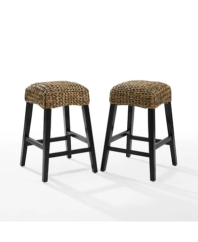Crosley Edgewater 2-Piece Seagrass Backless Counter Height Bar Stool Set