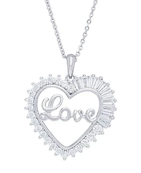 Cubic Zirconia 'Love' Heart Pendant Necklace in Fine Silver Plate
