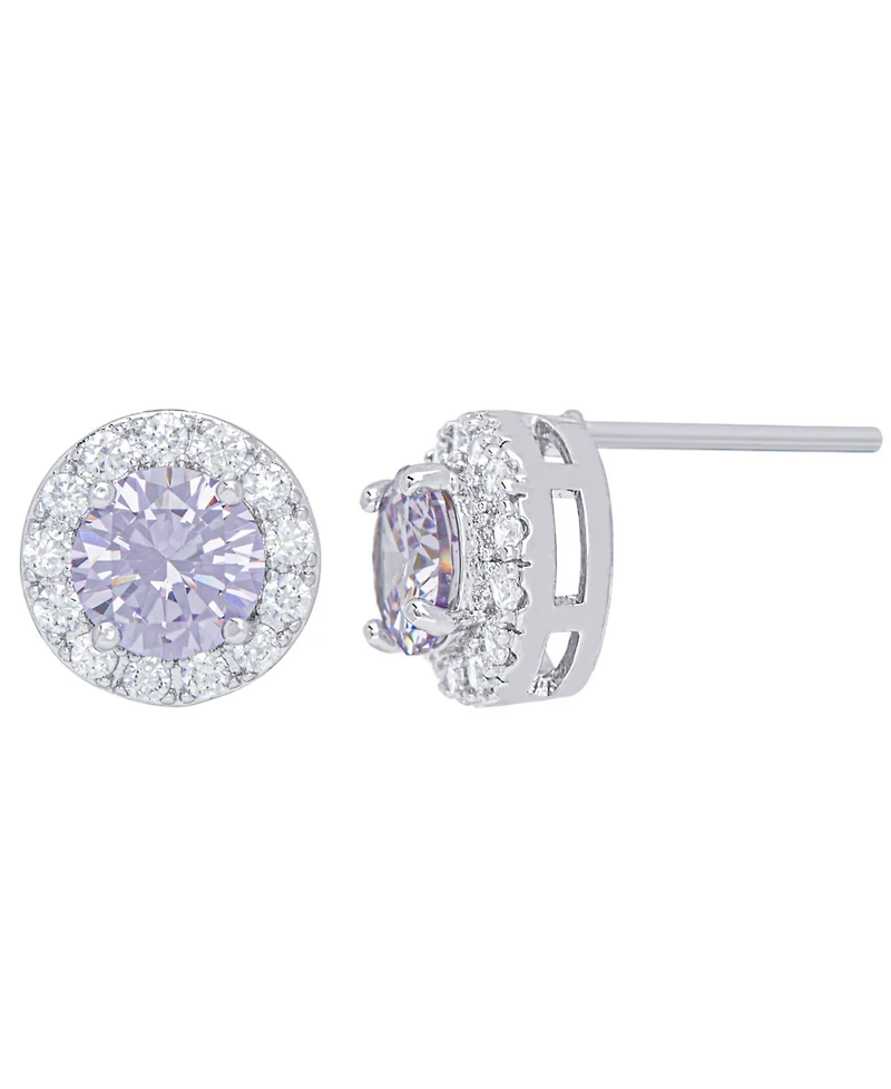 Cubic Zirconia Round Halo Pendant and Earrings Set in Fine Silver Plate, 2 Piece