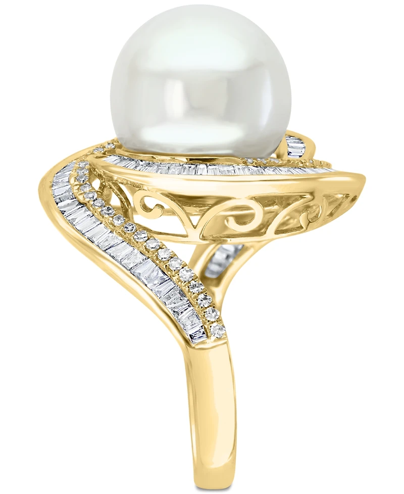 Effy Cultured Freshwater Pearl (12-1/2mm) & Diamond (3/4 ct. t.w.) Ring 14k White Gold (Also Available Yellow Rose Gold)