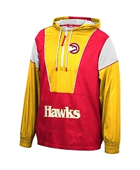 Men's Red, Yellow Atlanta Hawks Hardwood Classics Highlight Reel Windbreaker Half-Zip Hoodie Jacket