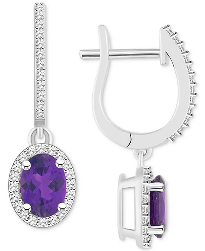 Rhodolite Garnet (1-7/8 ct. t.w.) & Diamond (1/3 Leverback Drop Earrings Sterling Silver (Also Citrine, Blue Topaz, Amethyst, Peridot,