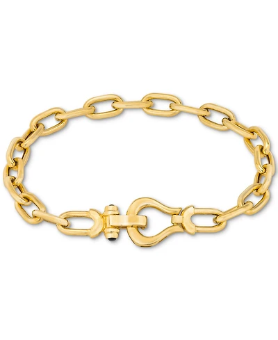 Black Spinel Horseshoe Clasp Paperclip Link Bracelet in 14k Gold-Plated Sterling Silver