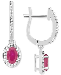 Sapphire (1-1/5 ct. t.w.) & Diamond (1/3 ct. t.w.) Leverback Drop Earrings in Sterling Silver (Also in Emerald & Ruby)