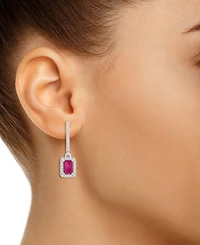 Emerald (1-1/8 ct. t.w.) & Diamond (1/3 Leverback Drop Earrings Sterling Silver (Also Ruby Sapphire)