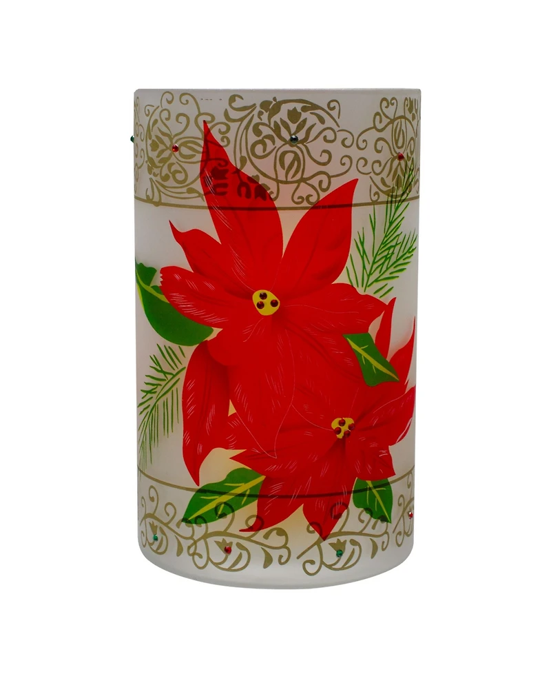 10" Hand-Painted Poinsettias and Flameless Glass Christmas Candle Holder