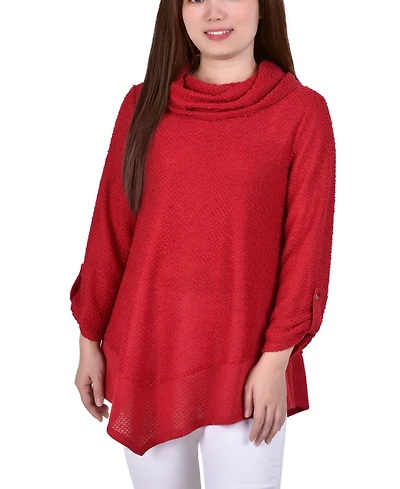 Ny Collection Petite Cowlneck V-Hem Sweater