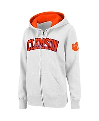 Women's Stadium Athletic White Clemson Tigers Arched Name Full-Zip Hoodie