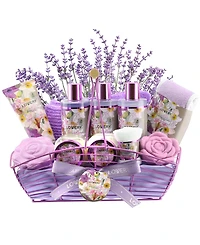 Vanilla Lavender Home Spa Body Care Gift Set, Natural Bath Gift Basket and Self Care Kit, 13 Piece