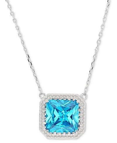 Cubic Zirconia Cushion Pendant Necklace, 18" + 2" extender (Also Nano Morganite)