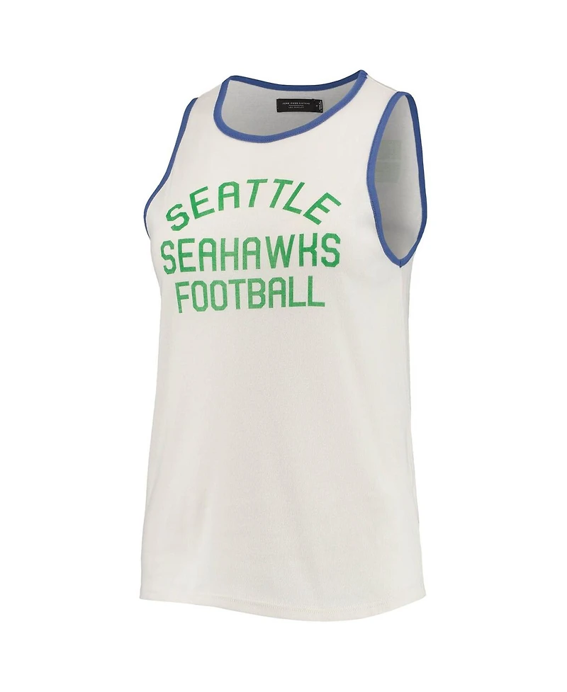 Women's Junk Food White and Royal Seattle Seahawks Throwback Pop Binding Scoop Neck Tank Top