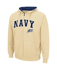 Men's Colosseum Gold Navy Midshipmen Arch and Logo 3.0 Full-Zip Hoodie